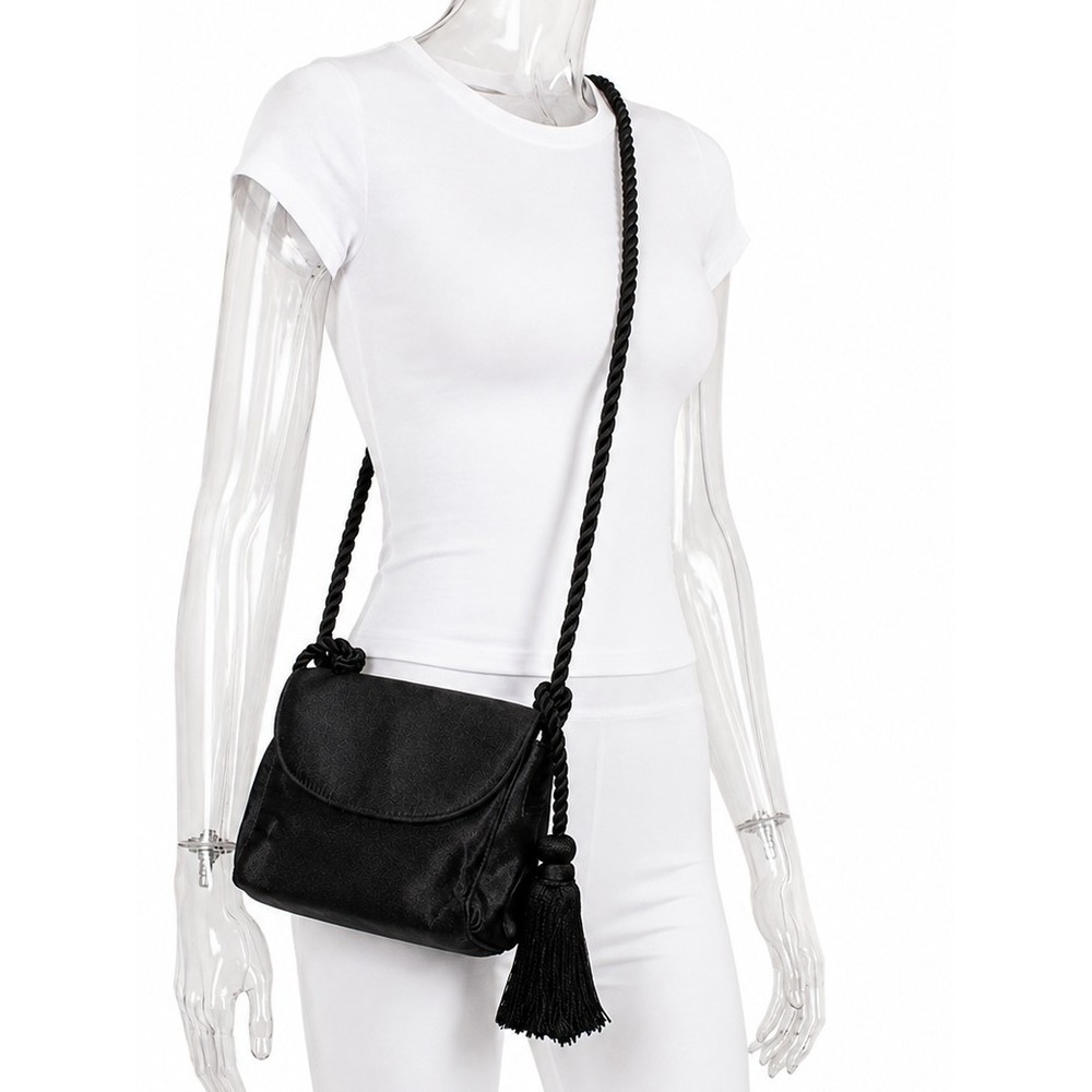 Ann Taylor Black Satin Tassel Crossbody Bag Evening Clutch‎ Rope Strap SKUCH003